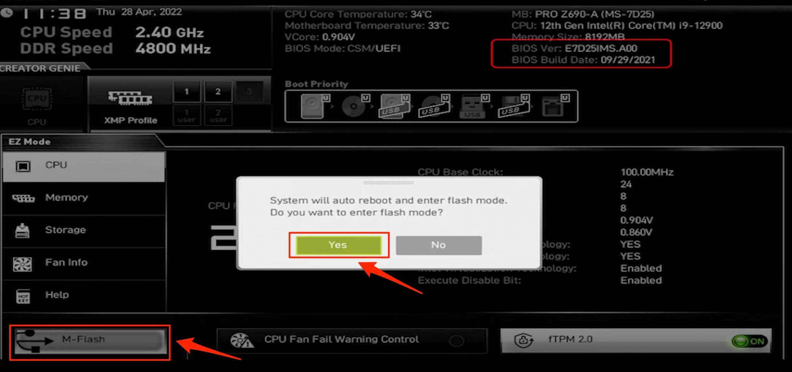 msi bios update using m flash
