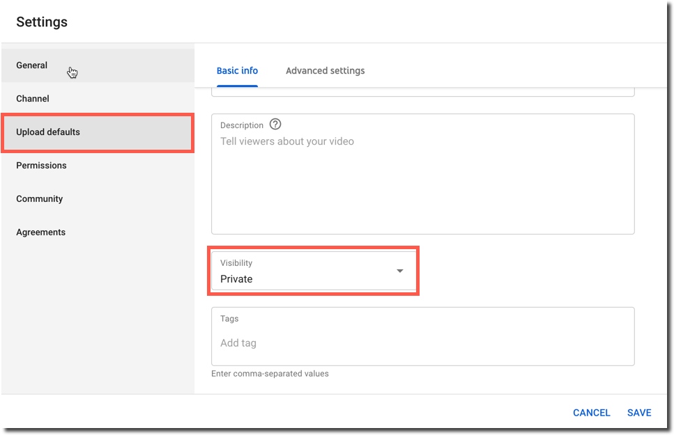 video visibility to private