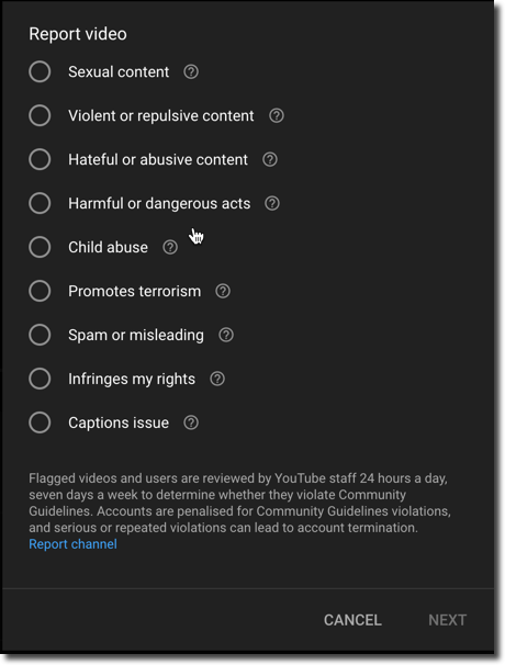 flag a youtube video