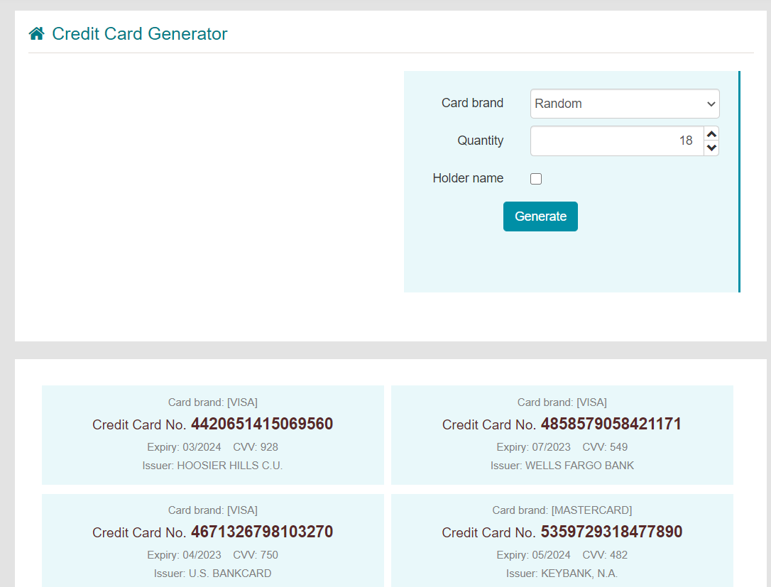credit card generator