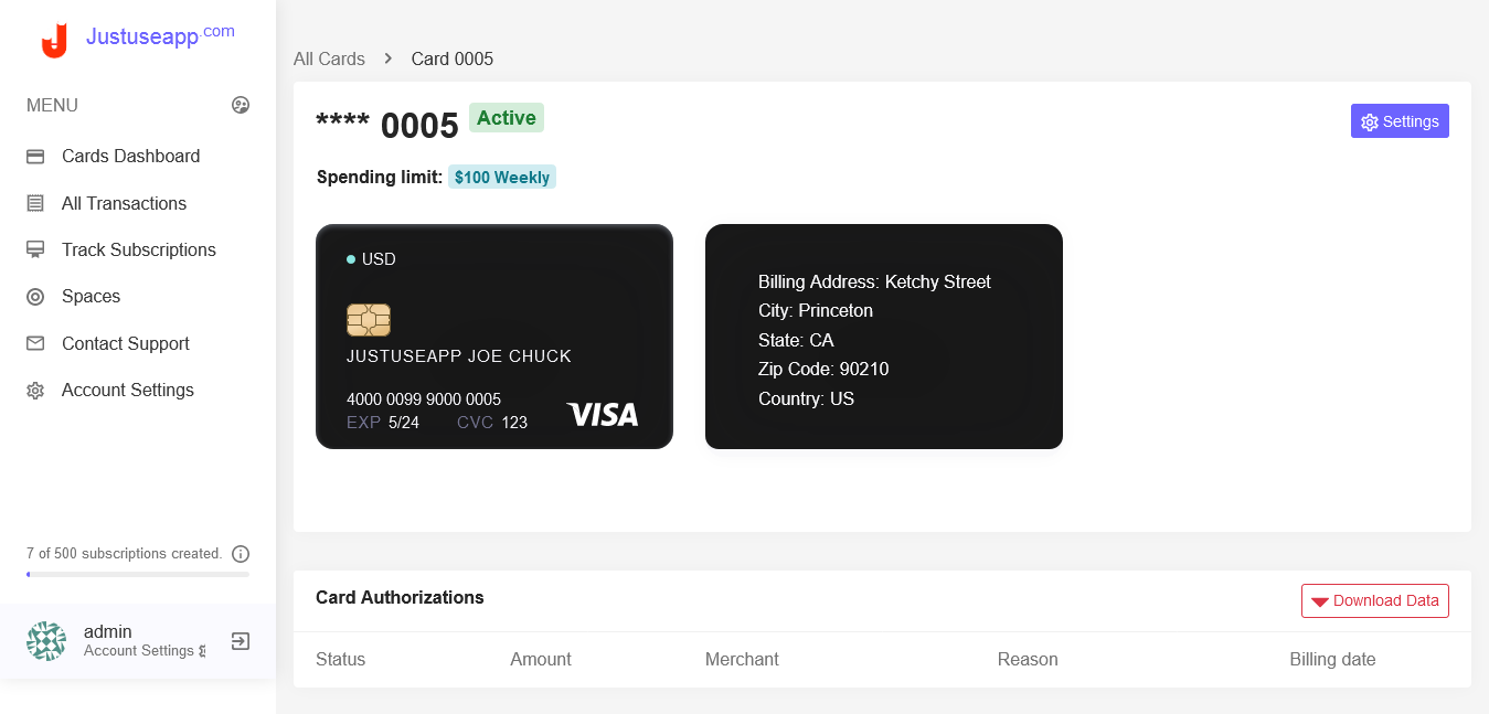 justuseapp virtual card