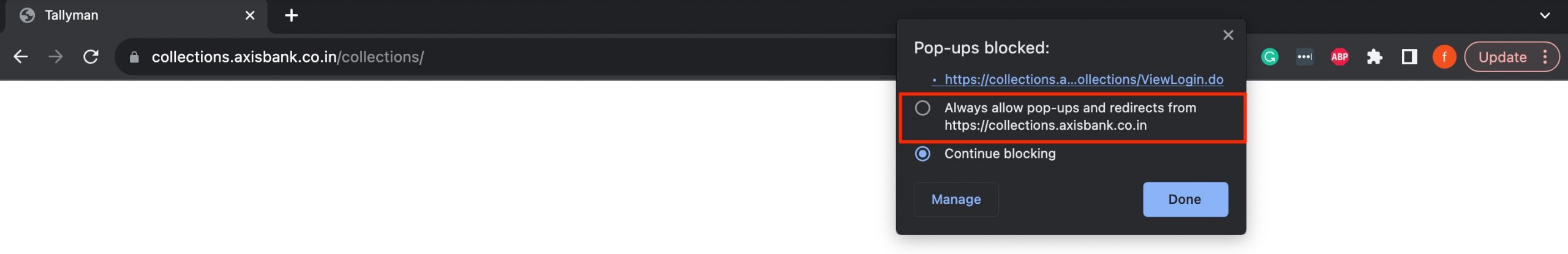 tallyman axis login redirect